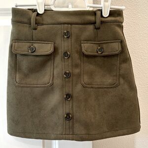Youth (M) Olive Button-Front Faux Suede Skirt